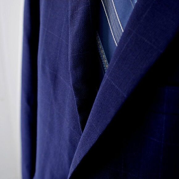 Tommy Hilfiger Blue Wool Polyester Unconstructed Shoulder Windowpane Blazer 42R - Picture 3 of 15